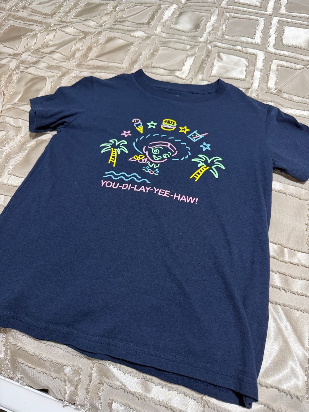 Uniqlo Toy Story Jessie Navy Short Sleeve Tee with Tropical Graphic